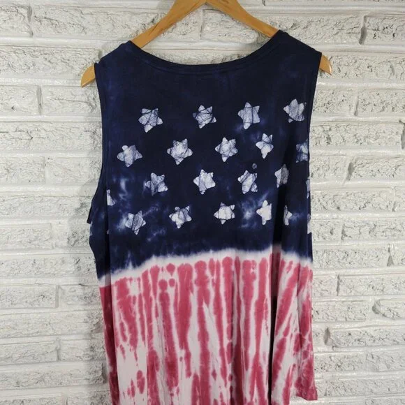 Chaps Women's Plus Size 2X 4th of July Shift Tank Dress Red Blue Asymmetric D1E - Picture 7 of 12